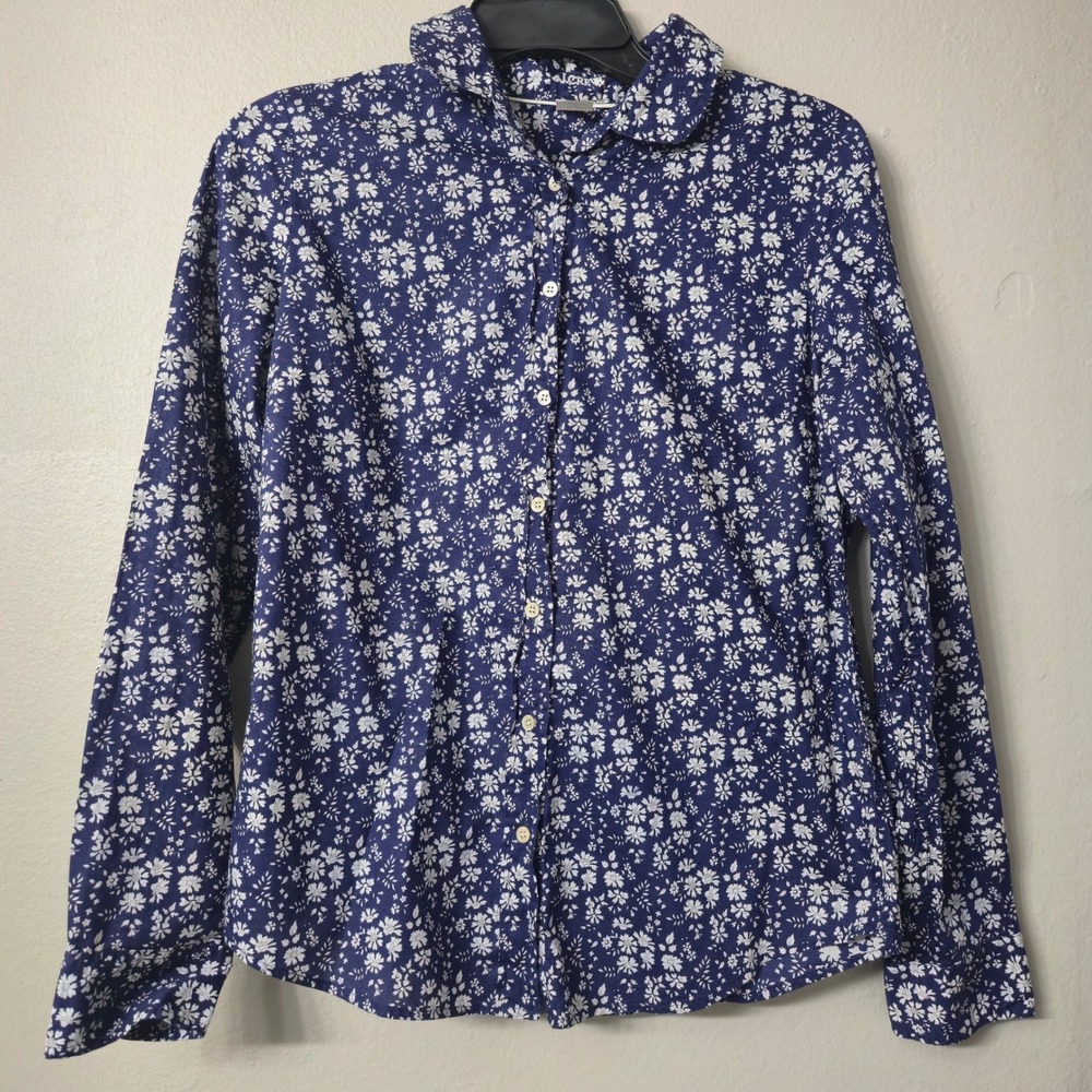 J.Crew Womens Navy Blue White Floral Ditsy Cotton Button Down Shirt Size 2